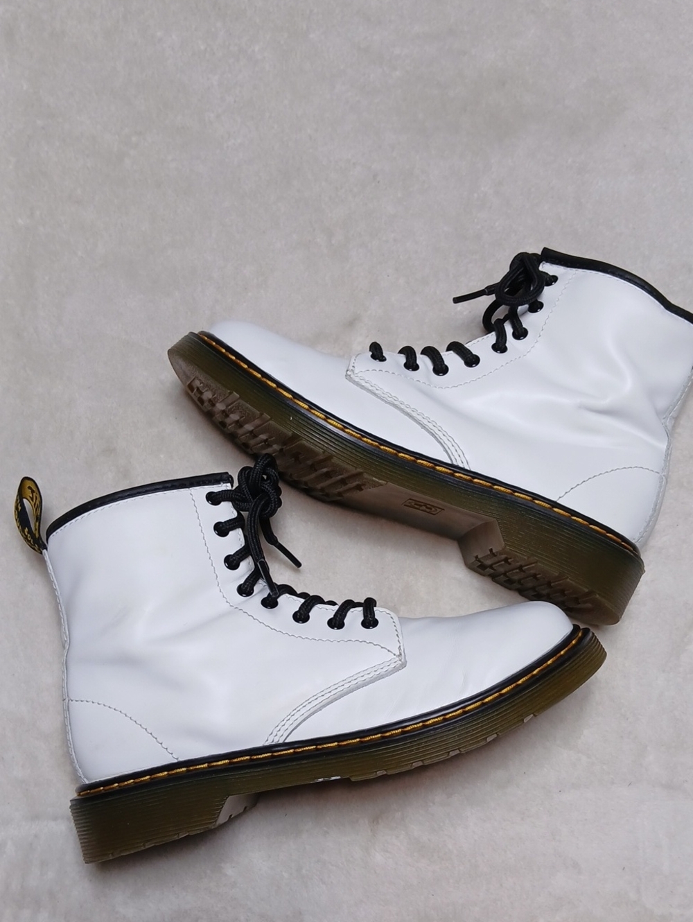 Dr. Martens White Leather Lace-Up Combat Boots with Black Accents Size 5 Womans